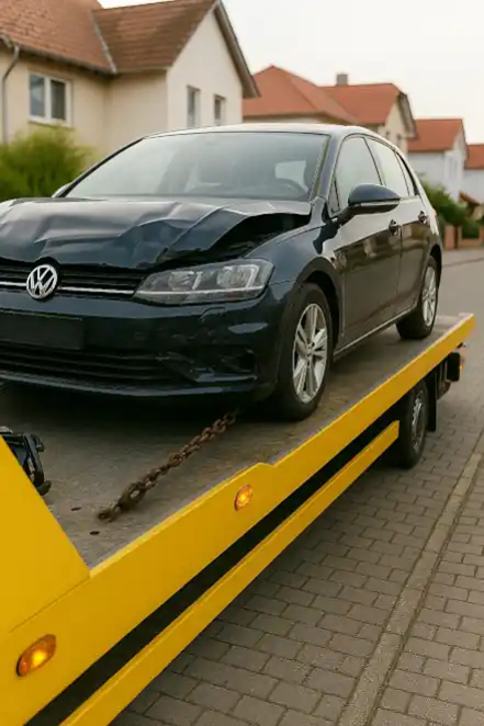 Ein defektes Fahrzeug wird für den Autoankauf in Worms abgeschleppt.